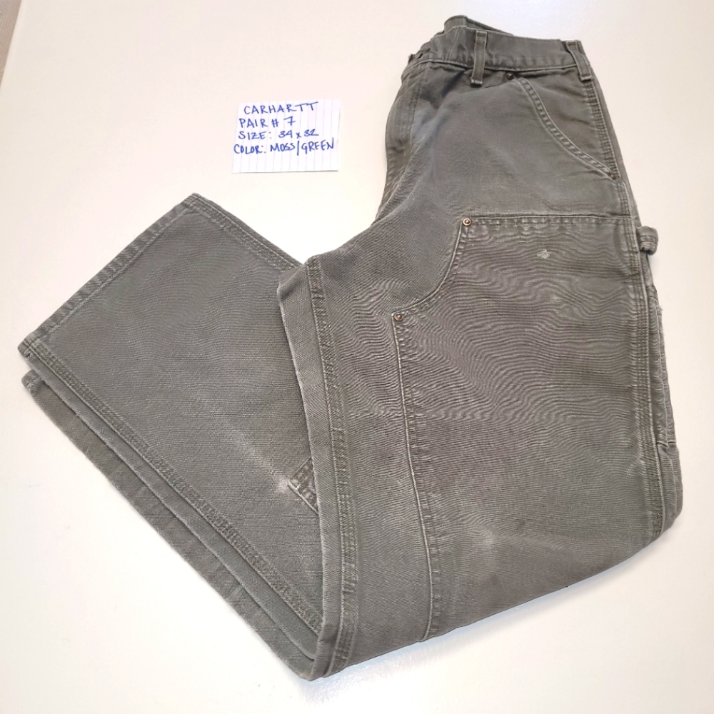 Carhartt Men's Moss Green Duck Double Front Work Pants - Loose Fit - Sz 34x32